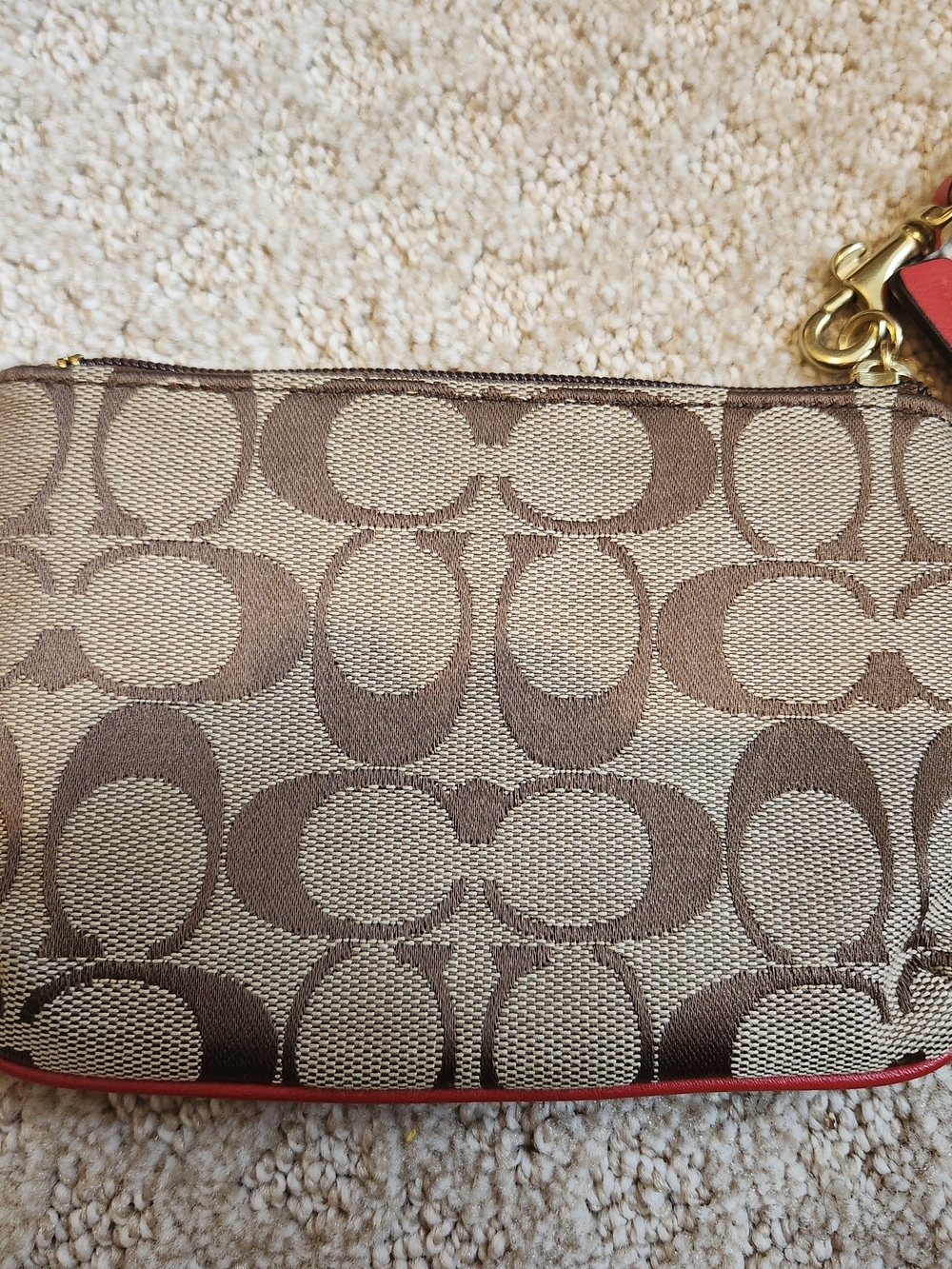 Coach Signature Canvas Wristlet With Red Leather Accents - Picture 4 of 5